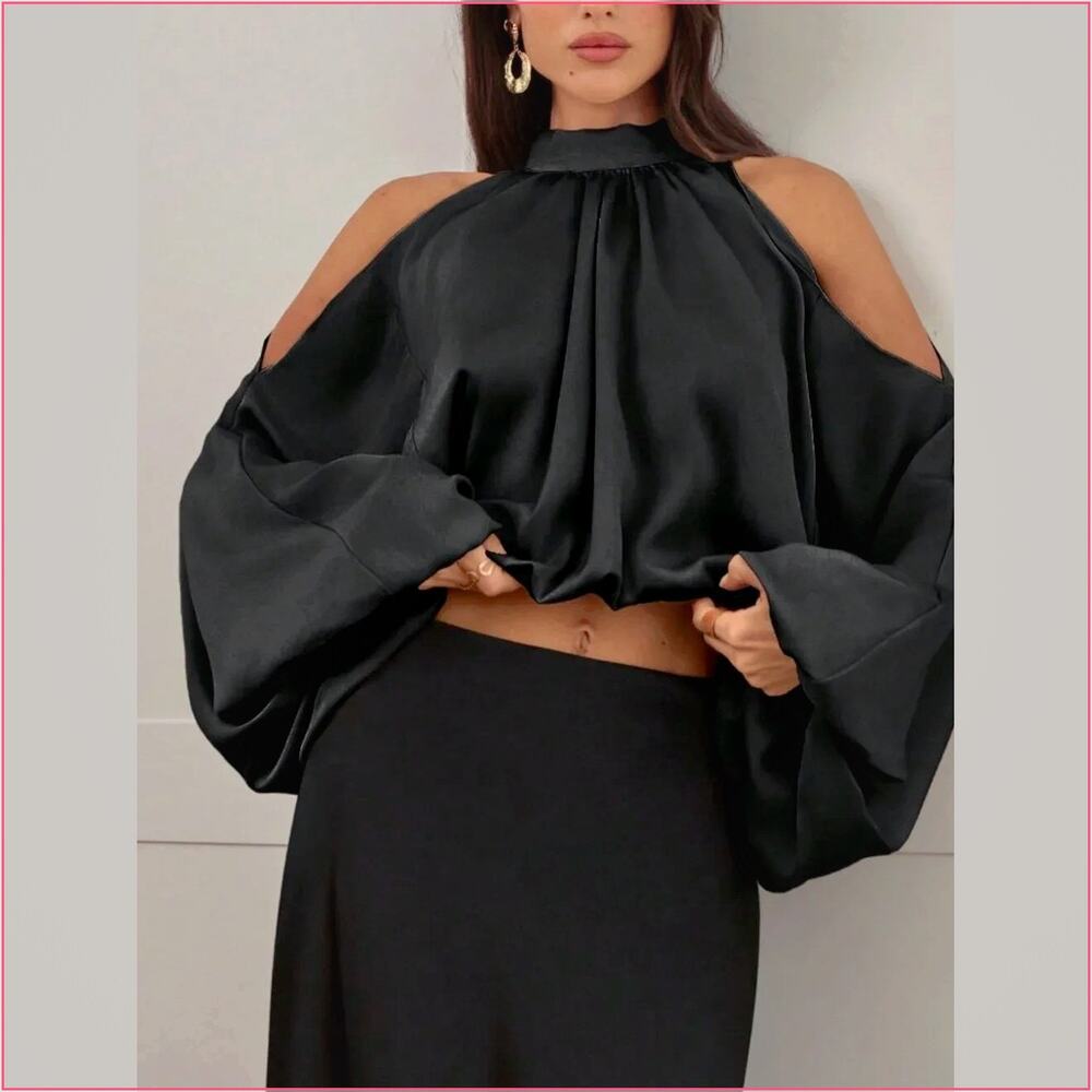 Black Casual Women's Satin Blouse